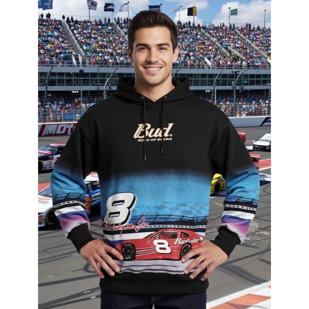 NASCAR Budweiser Dale Earnhardt Jr #8 Graphic Hoodie Adult MEDIUM Black Unisex